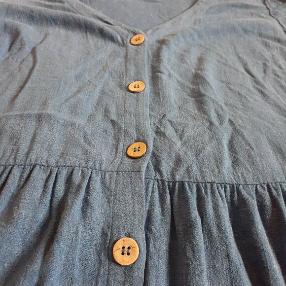 Susan Graver Women's Size 1X Blue Linen Blend Tiered Button Front Midi Dress - Picture 5 of 13